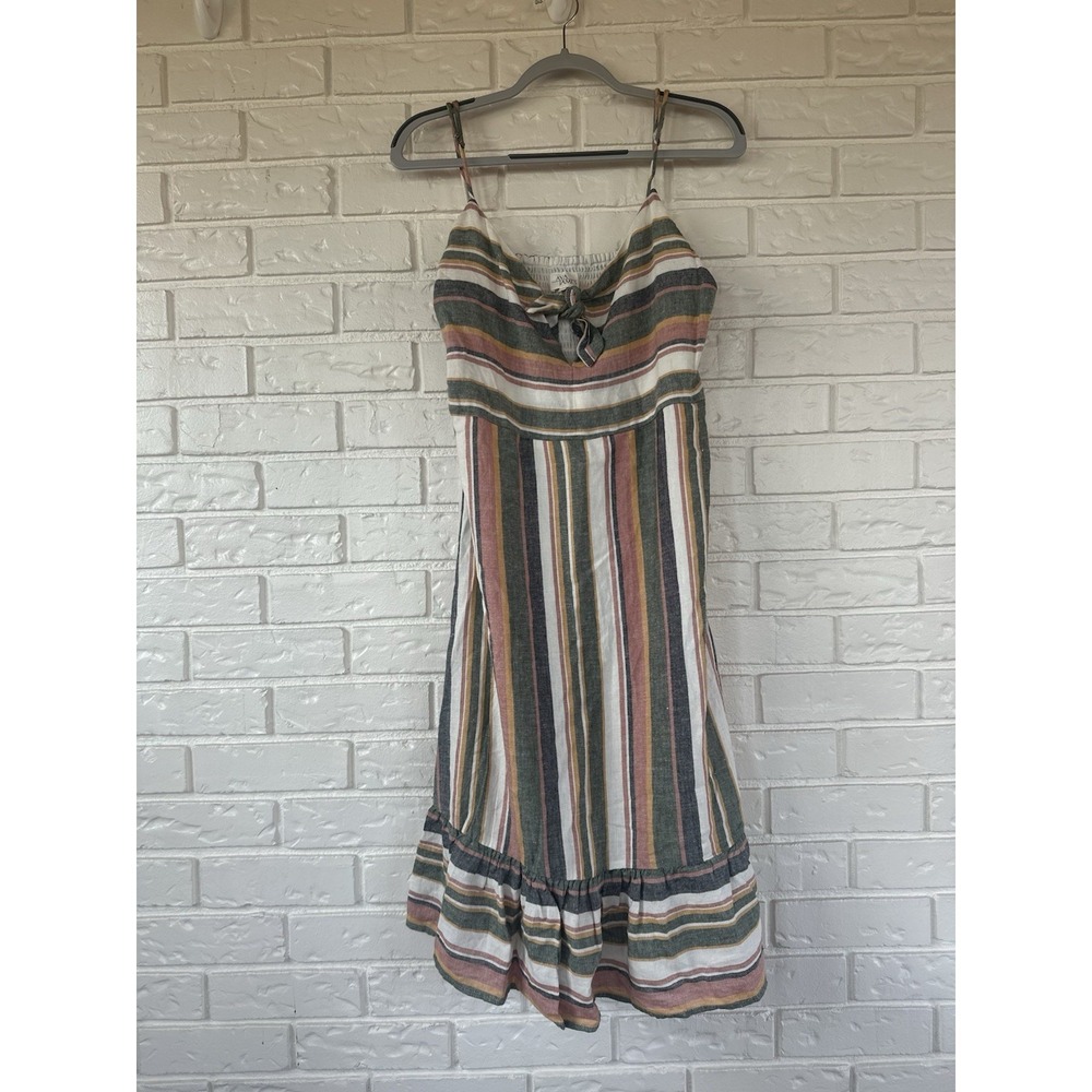 AVA JAMES Size L Striped Tropical Tie Front Midi Dress Summer‎ Resort